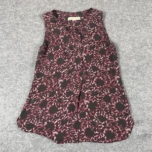 Loft Top Womens Extra Small‎ XS Purple Floral AOP Henley Sleeveless Lightweight